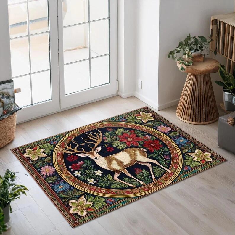 Hirsch Willkommen Musterdruck Fußmatte Niedliche Heimdeko Saugfähig Rutschfest Teppich Innen Außen Eingangsbereich Dekoration Fußmatte 1p40x60x1cm gray