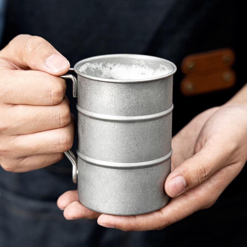 1Pc Retro Old Coffee Water Cup Industrial Style Oil Barrel Mug Outdoor Camping Picnic Beer Mug Drinking Utensils Stainless Stee