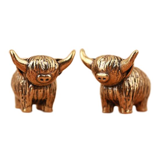 Mini Kupfer Hochlandrind Figur Miniatur Messing Hochlandrind Kleine Rinder Skulpturen für Zuhause Büro Bücherregal Mikro Landschafts Zubehör
