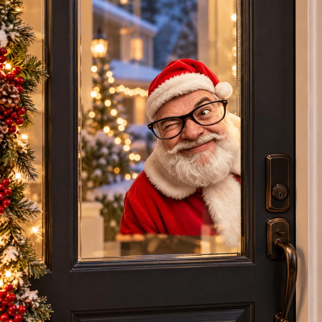 Adesivo Finestra Babbo Natale Curioso, Decorazione Adesiva per Finestre di Natale per Esposizione in Casa durante le Feste