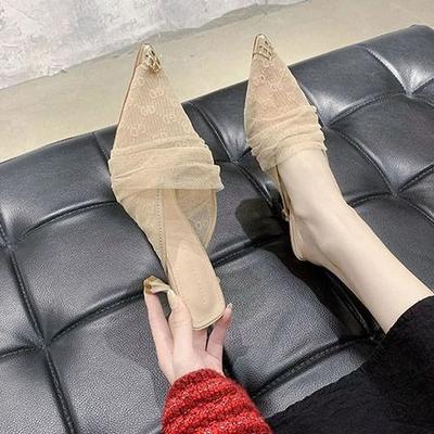 Mode Job Sexy Spitz Stiletto Frau Hausschuhe Sandalen Pantoletten Draußen Khaki Schuhe mit Absatz für Frauen Pantoletten Klapper Lässig Neuer Stil