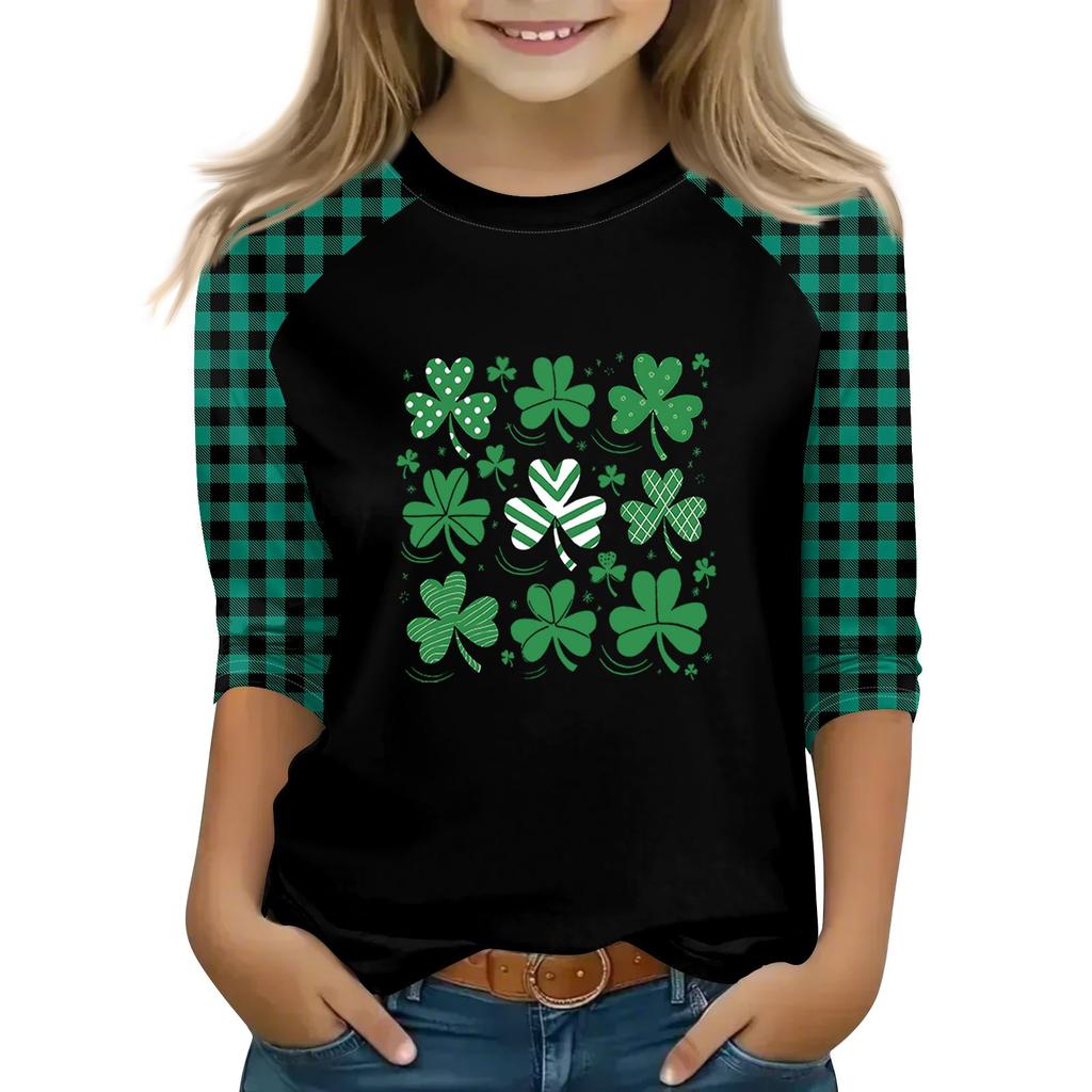 Oberteile für junge Mädchen von 4–16 Jahren, Rundhalsausschnitt, 3/4-Ärmel, T-Shirts, trendige Oberteile, Outfit-T-Shirts