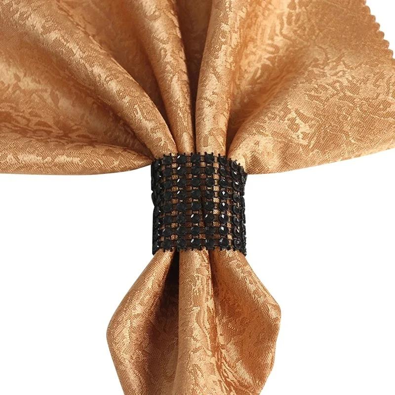 10Pcs Napkin Rings Silver Gold Rhinestone Bows Holder Ring Serviette Buckles Wedding Event Decoration Party Supplies