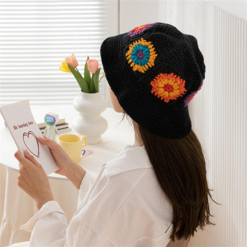 Drop Shipping Popular Hot Sale In Stock Fashion Women Colorful Summer Sport Cap Crochet Flowers Handmade Bucket Hat