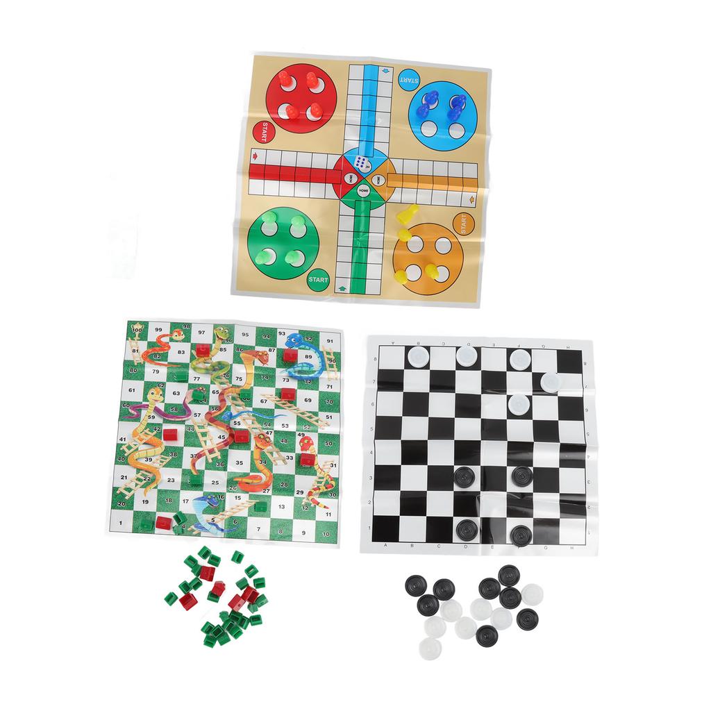 4 in 1 Board Games Set Clear Pattern Foldable Portable International Checkers Flying Chess for Kids