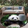 Panda Eating Bamboo Round Rug Flannel Cute Animal Design Carpet Home Decor Living Room Bedroom Floor Mat Non Slip Washable Area