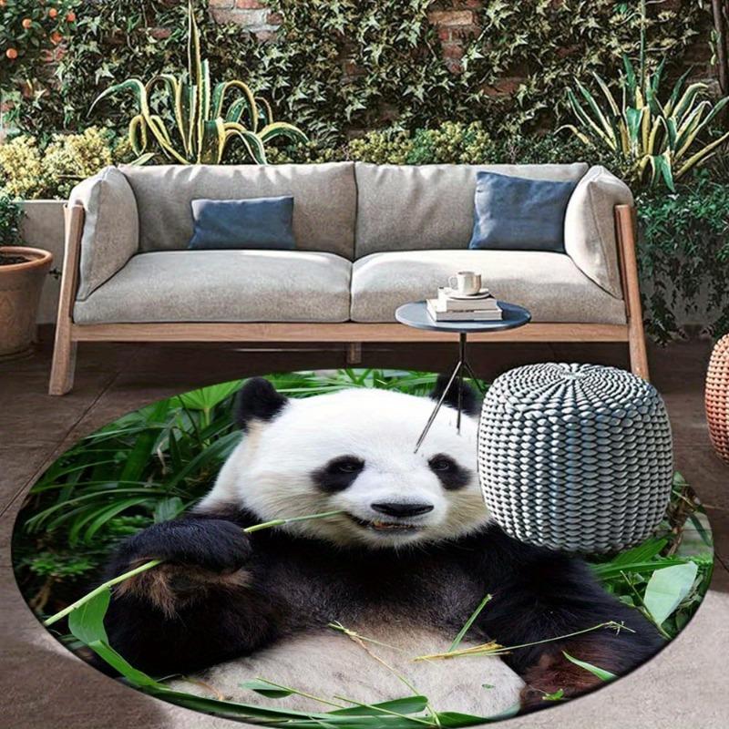 Panda Eating Bamboo Round Rug Flannel Cute Animal Design Carpet Home Decor Living Room Bedroom Floor Mat Non Slip Washable Area
