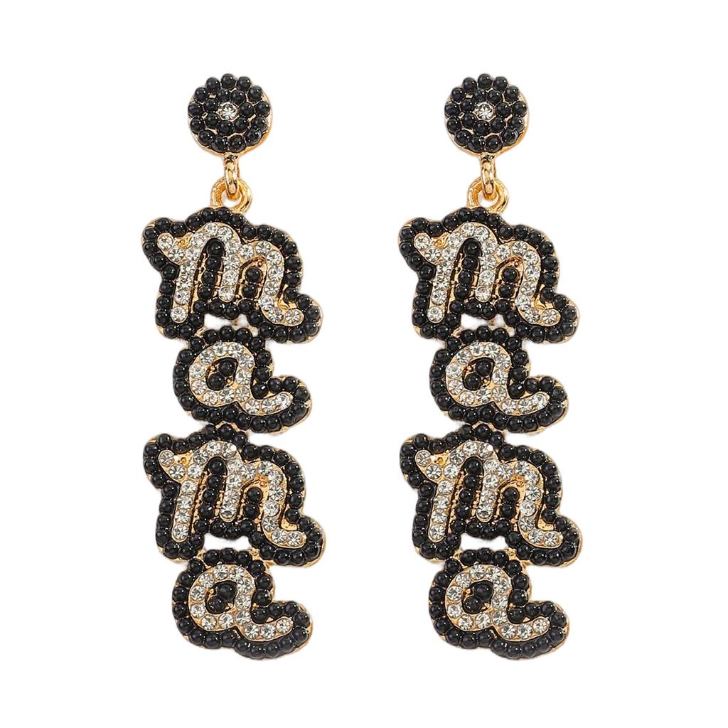 MAMA Letter Diamond Earrings Fashion Creative Festival Rice Bead Earrings Daily Versatile Earrings Women
