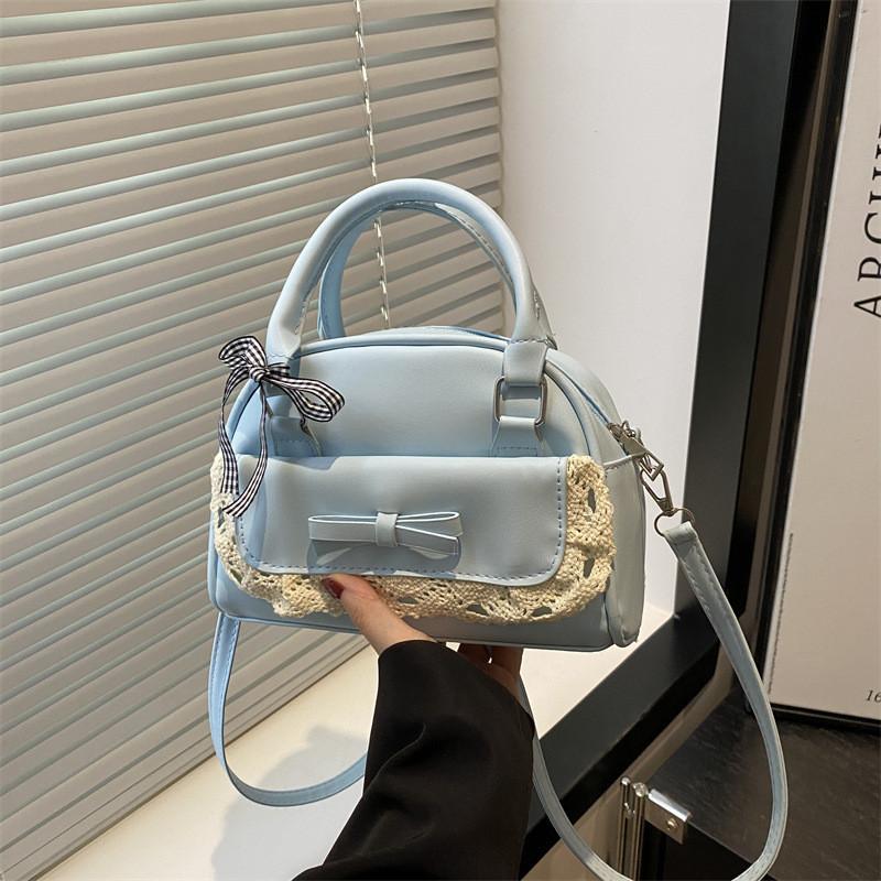 Style Bowknot Handbag Pu Leather Crossbody Bag With Zipper Closure For Casual Outings