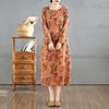 2025 Vintage Printed Round Neck Long Sleeve Patchwork Loose Plus Size Long Dresses
