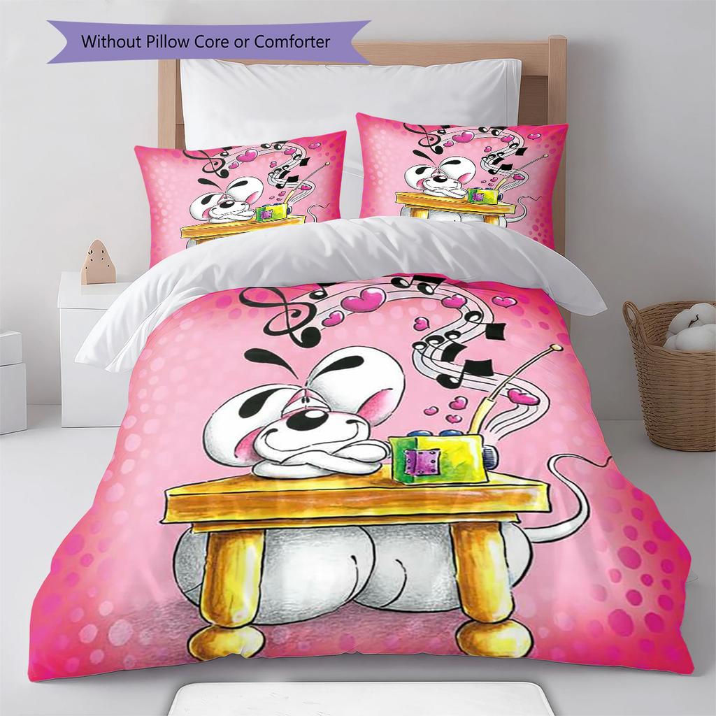 Diddl Pattern Bedding,Quilt Set Quilt Cover Pillowcase Home Birthday Gift (1 * Duvet Cover + 2 * Pillowcase, Without Core)