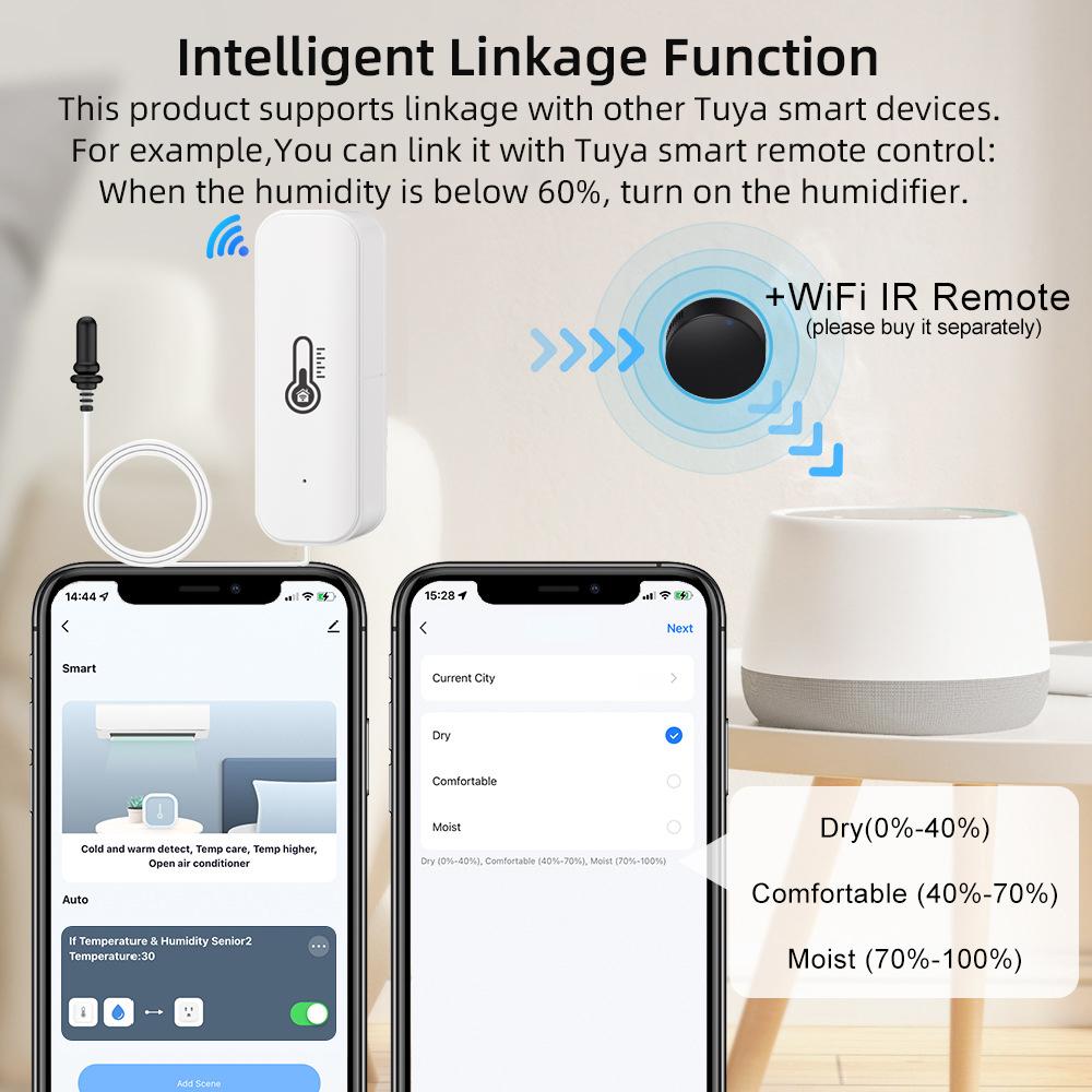Tuya WiFi Temperature Humidity Sensor with Thermometer External Probe Smart Life APP Remote Monitor Support Alexa Google Home