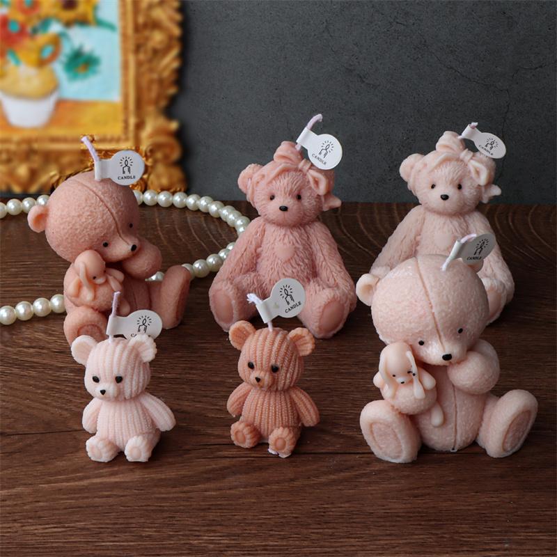 Stampo per candela profumata a forma di orso carino 3D Stampo per sapone in resina a forma di orso per candele Decorazione per la casa Stampo in silicone per candela a forma di orsetto in resina