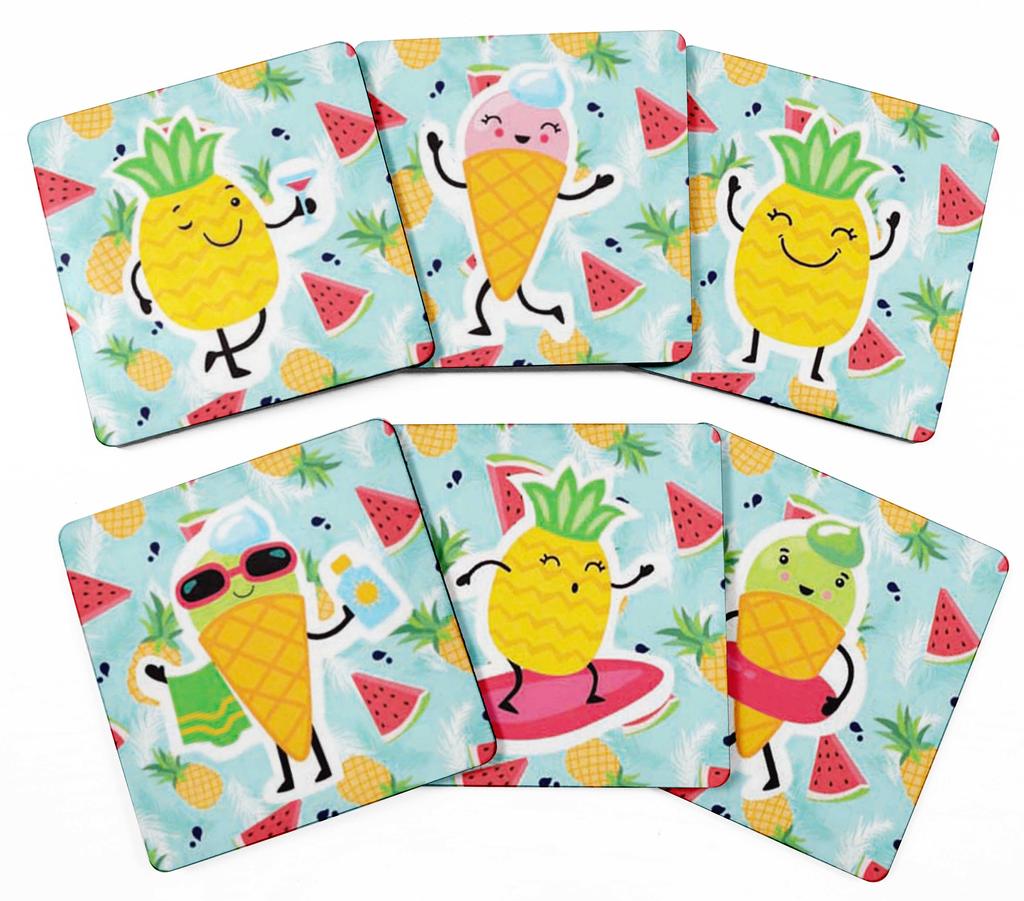 Inkdotpot Set of 6 Drink Coasters Decorative Non,Slip Cork Base 4-inch Square Printed Coasters Easy Clean