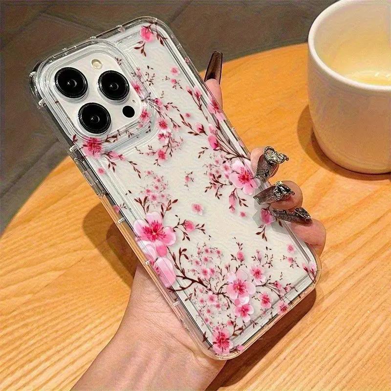 Pink Cherry Blossom Branch Art Phone Case for iPhone 17 16 15 14 13 12 11 Series Pro Max Plus Double Layer Protection
