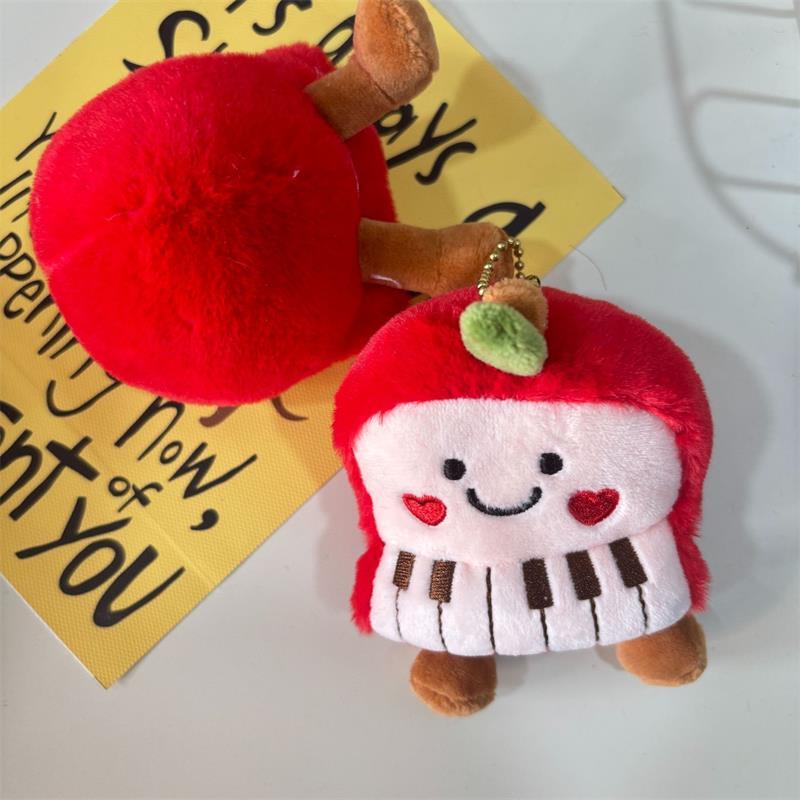 1/2 Pcs Cute Funny Apple Piano Plush Toy Stuffed Doll Keychain Pendant Backpack Decoration Bag Hang Ornament Couple Gift Keyring