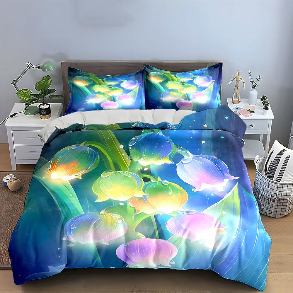 Colorful Floral Fantasy Decor Set Bedding Set with 1 Duvet Cover 2 Pillowcases Single Double King Queen, Gift
