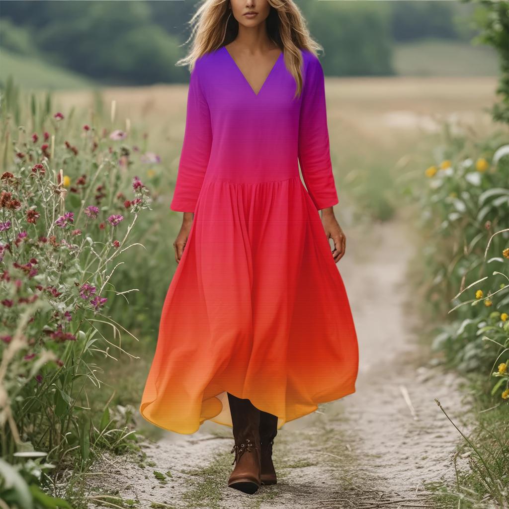 Women's Casual And Fashionable Round-neck Long Sleeve Mid Length Dress