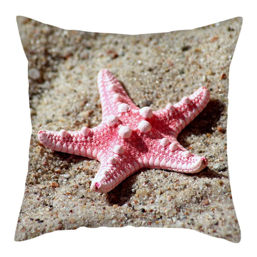 Beach Decoration Pillowcase Natural Landscape Starfish Conch Shell Printing Pillow Home  Sofa Cushion Cover 45x45cm