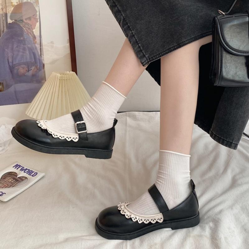 Fashion 2025 Spring New French Style Flat Bottom Shoes Mary Jane Round Toe Soft With Lace Trim Shoes Outside Sweet Comfy Women Shoes