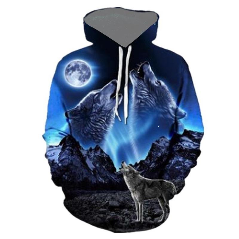 2026 New Men's Autumn/Winter Long-Sleeve Hoodie Euro-American Street Style 3D Wolf PrintUnisex Woman's