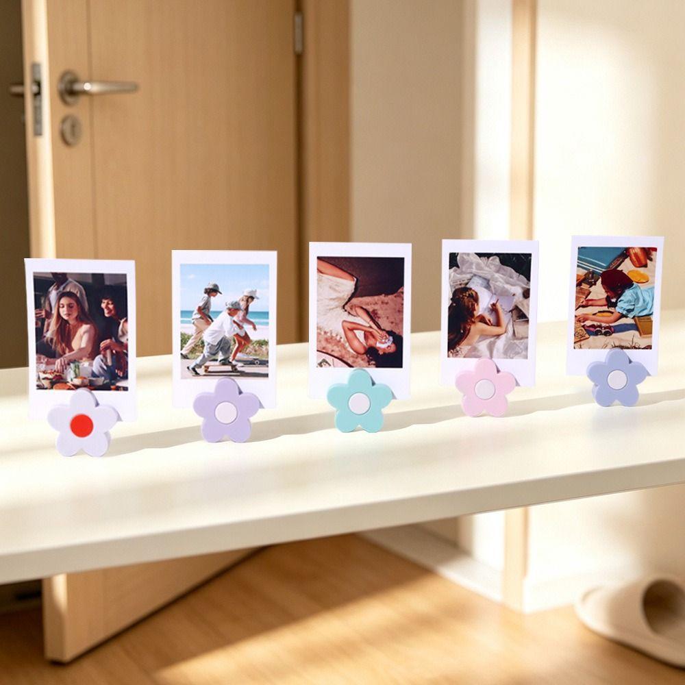 5PCS Mini Desktop Memo Holder 3D Flower Shape Instant Photo Holder New Postcard Holder  Home Office