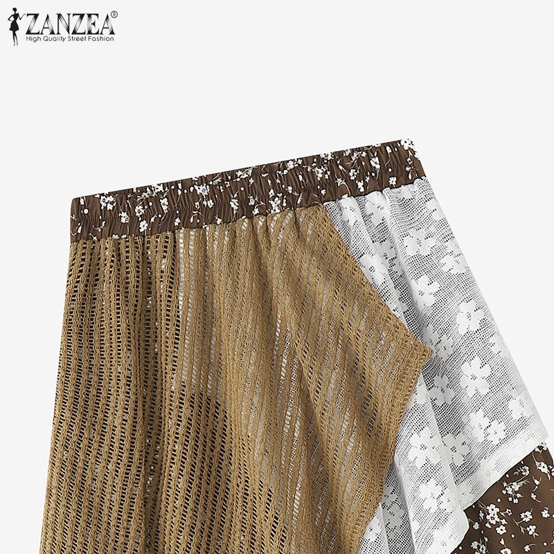 ZANZEA Fuste lungi de vară casual pentru femei, cu patchwork și imprimeu floral lejer