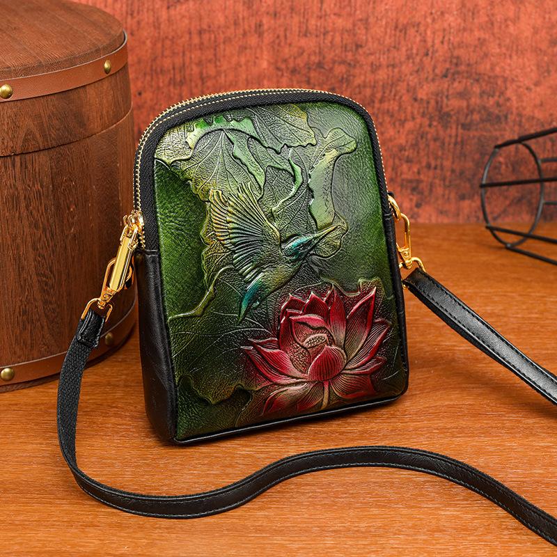 Single Shoulder Bag, Ethnic Style Painted Texture, Commuting Crossbody Bag, Versatile, Casual, Chinese Style Women's Bag