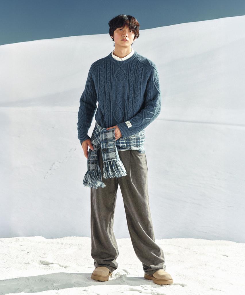 Seteo Big Cable Fisherman Pullover Knit Blue