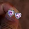 Fashion Female Earrings  SIlver Needle Pink Heart-shaped Zircon Earrings For Women Promise Love Statement Bijoux