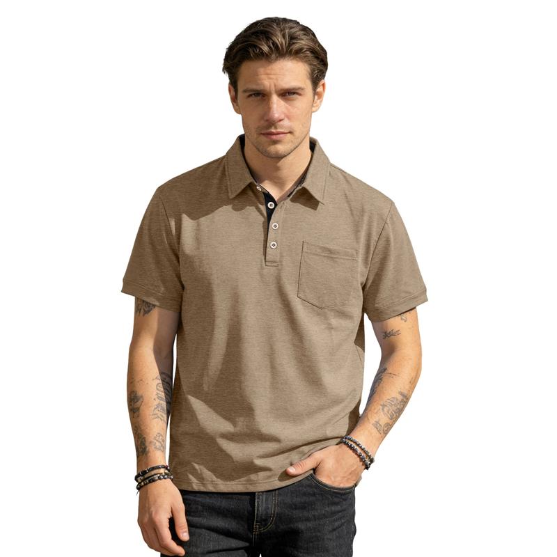 Summer New Men's Polo Shirt Casual Short Sleeve Turn-down Collar Solid Color Fashionable Light Weight Cotton T-shirt for Youth