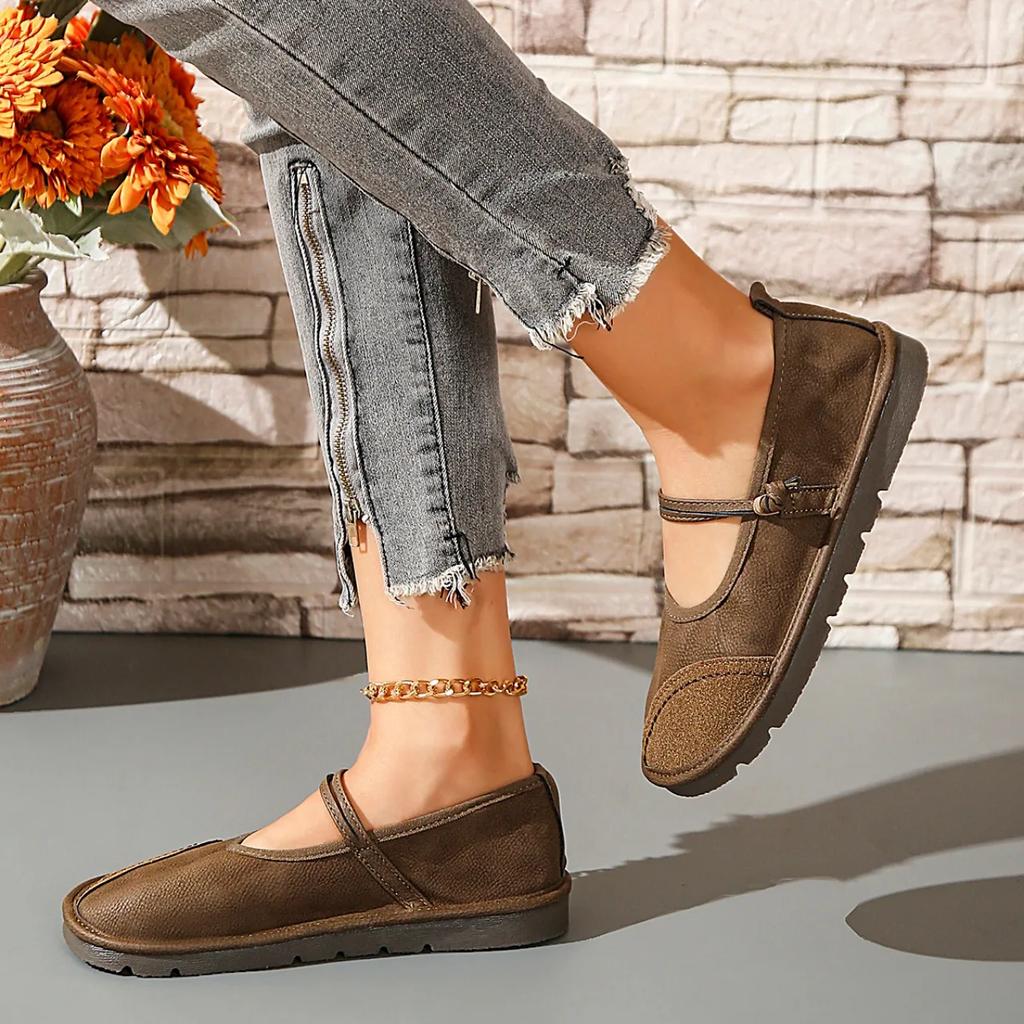 NEW Leisure Tenis Femimino Round Toe Retro Soft Sole Summer New Flats Buckle Fashion Mom Single Shoes Women's Flat Shoes