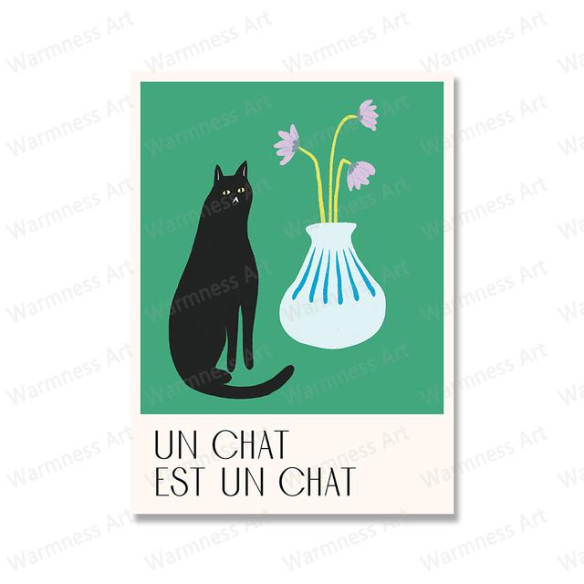 

Французский постер с черной кошкой и растениями и цветами, скандинавская настенная живопись маслом 21cm×30cm NoFrame