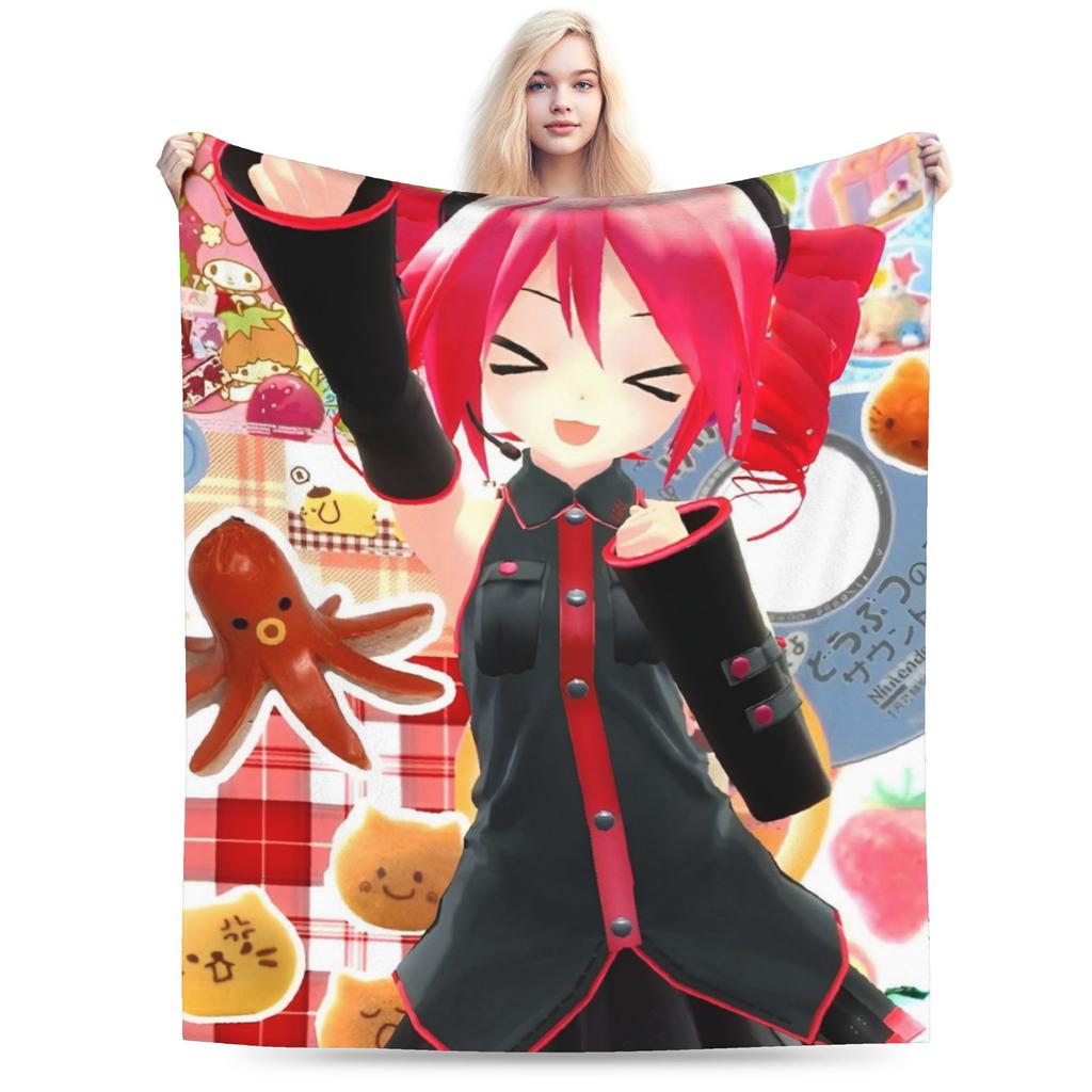 Kasane Teto Velvet Throw Blanket Anime Vtuber Blanket for Sofa Office Warm Plush Thin Quilt