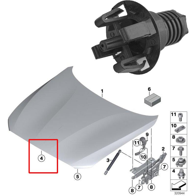 For BMW 3 5 6 7 Series X3 Bonnet Hood Stop Adjuster Buffer Bolt & Block Kit 51767183752 Fits F30 F07 F10 F06 F12 F13 F01 F02 F04