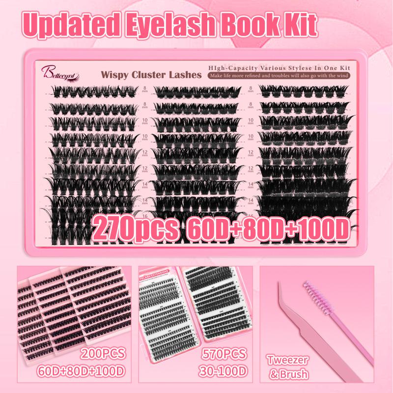 Lash Clusters Kit 200/270/570 Pcs Diy Lash Extensions Book, D Curl Lash Clusters Eyelash Extension For Use At Home