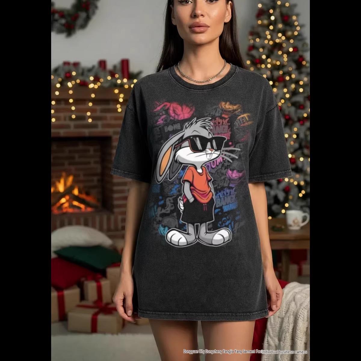 Женская ретро-куртка с потертостями, черная, с аниме-мультяшным принтом - Веселая и стильная M промывают черный