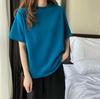 Damen lockeres T-Shirt Kurzarm Minimalistisch einfarbig O-Ausschnitt Oberteil