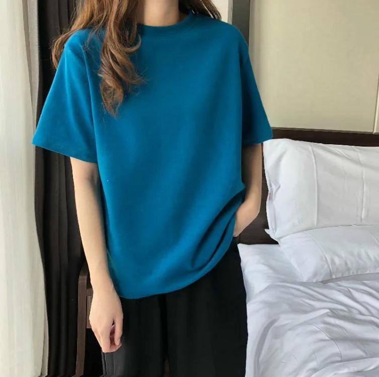 Damen lockeres T-Shirt Kurzarm Minimalistisch einfarbig O-Ausschnitt Oberteil