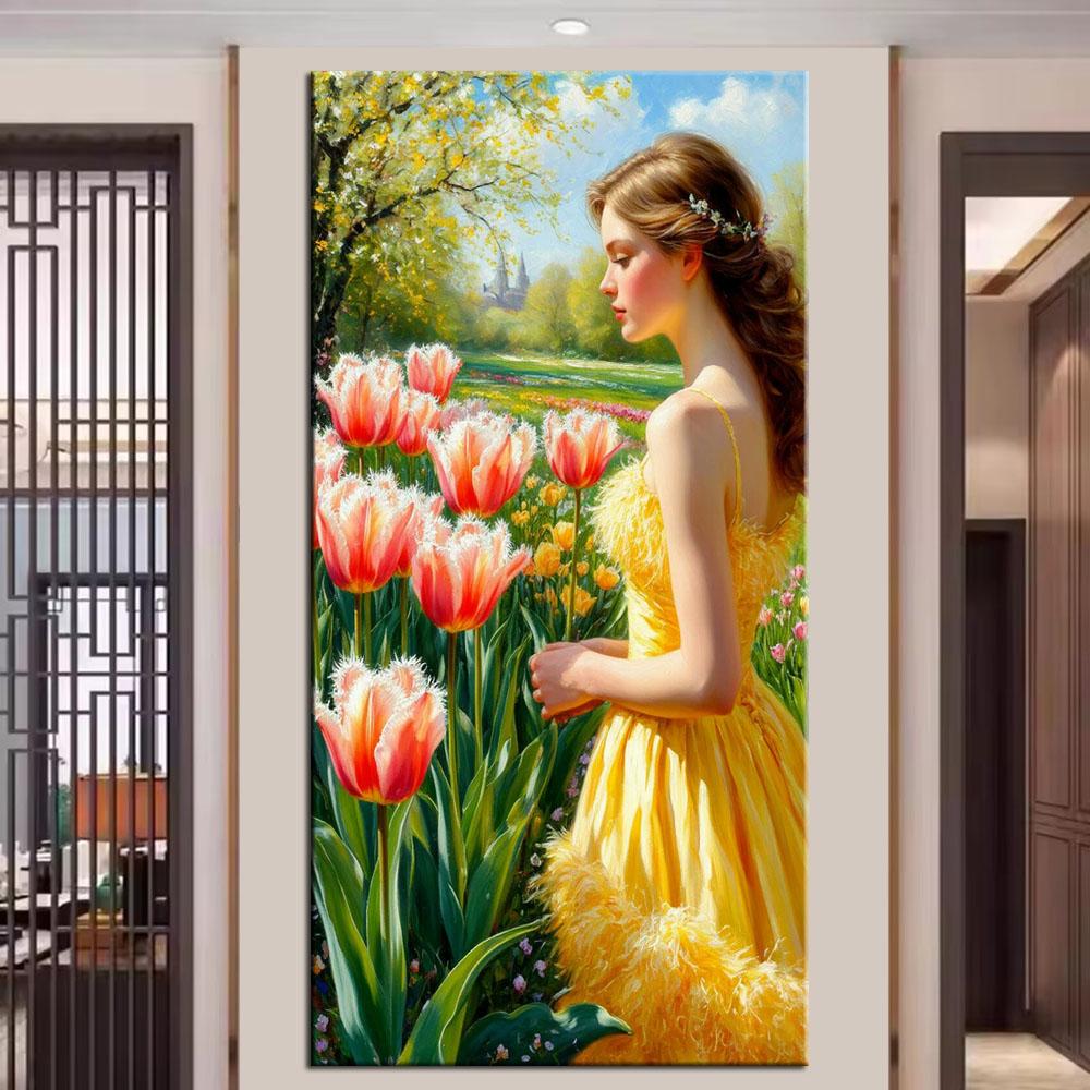 Beautiful Girl and Tulip Flowers DIY Diamond Painting Cross Stitch Full Drills Diamond Mosaic New Collection Home Decor