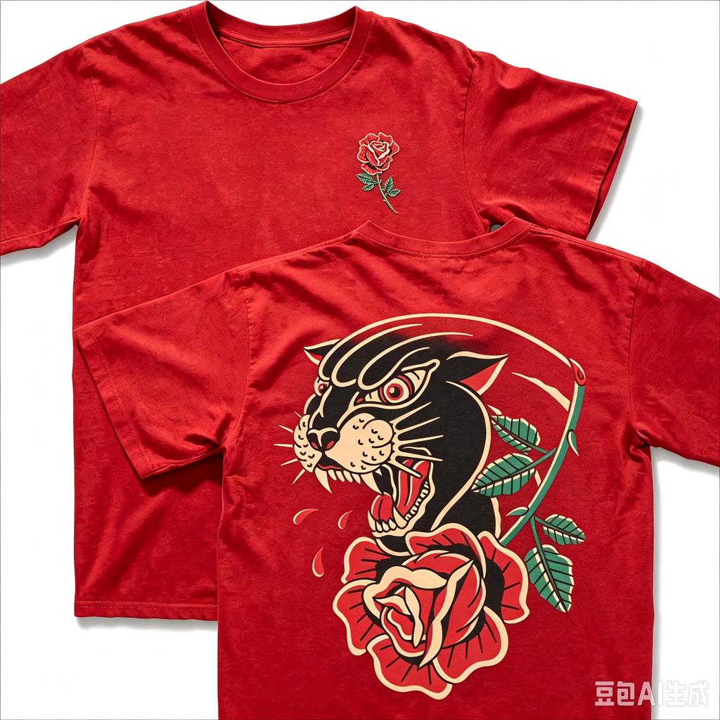 Summer Unisex Oversized Black T-Shirt Panther Rose Tattoo Double Sided Graphic Y2K Streetwear Cotton Tee for All Ages