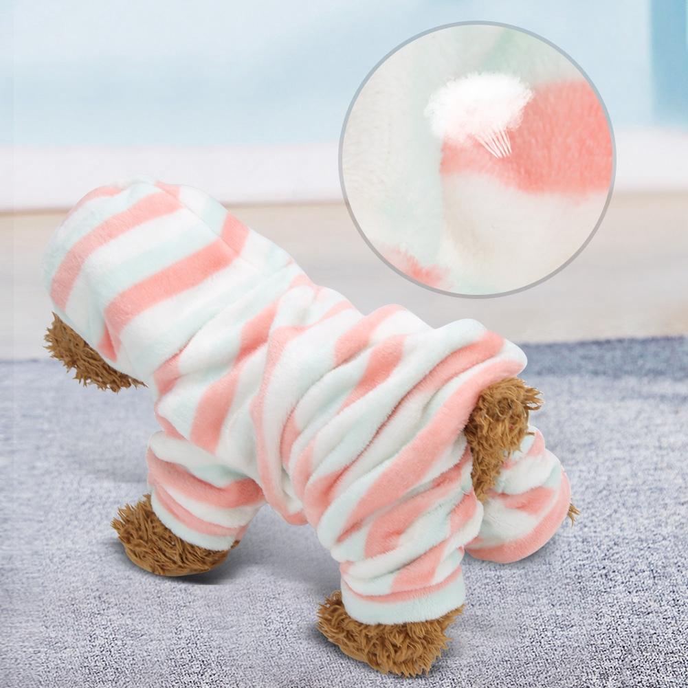 Coral Fleece Light Red Green Stripe Autumn Winter Four Feet Pet Hoodies Clothes Warm Pajamas Clothing for Dogs Cats