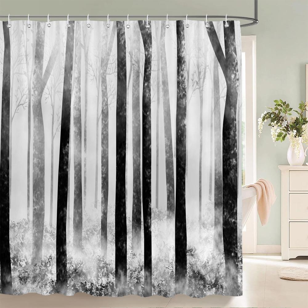 Wasserdichte Stoff-Duschvorhänge Baumblätter Weißbirke Badezimmer Groß 240X180 3D-Druck Dekoration Duschvorhang Badewannenvorhang