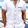 Men's  Summer Fashion Striped Slim Fit Double-Button Business Casual Short-Sleeve Shirt