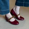 Metal One-word Buckle Leather Mary Jane Shoes Women's Shallow Single Shoes Low-heeled Temperament Ballet Shoes