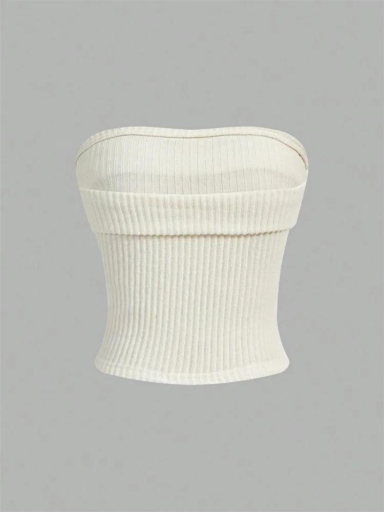 Crop Top Phumee Strapless Sleeveless Tube Top  Rib-knit Slim Fit  A1938