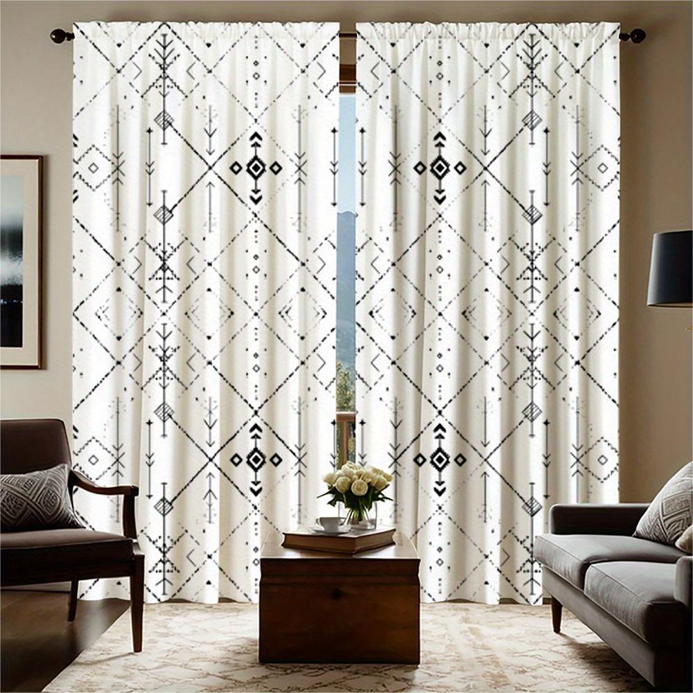 Set Of 2 Bohemian Black White Geometric Pattern Curtains Semi Transparent Polyester Design Living Room Bedroom Curtain With Rod Pocket Perfect For