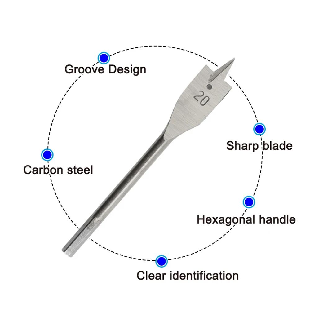 6PC Woodworking Drill Bit Set - Hex Shank Flat Wood Drills for Smooth Hole Opening in Wood Boards Planks