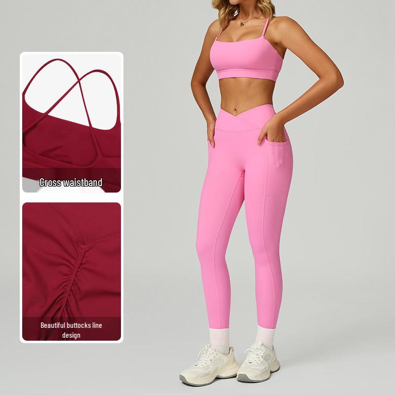 Women's Nude Feeling Yoga Set: High-Waist, Hollow-Back, Tummy Wrap, Tight-Fit for Running and Fitness
