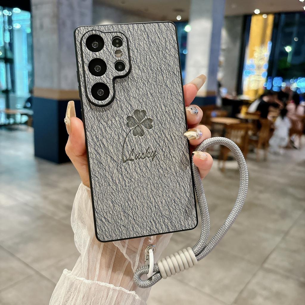 Samsung S25FE Phone Case S24ultra All Inclusive Ultra Thin New Four Leaf Clover A56 Leather Pattern Protective Case